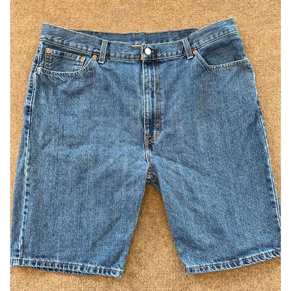 Levis 505 Shorts Mens 40 Cotton Bermuda Relaxed Blue Hemmed Denim Jorts Jeans